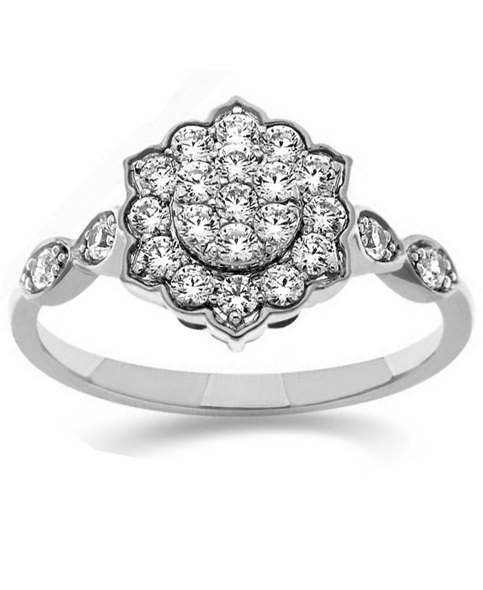 Macy's Diamond Flower Cluster Ring (1/2 ct. t.w.) in 10k White Gold