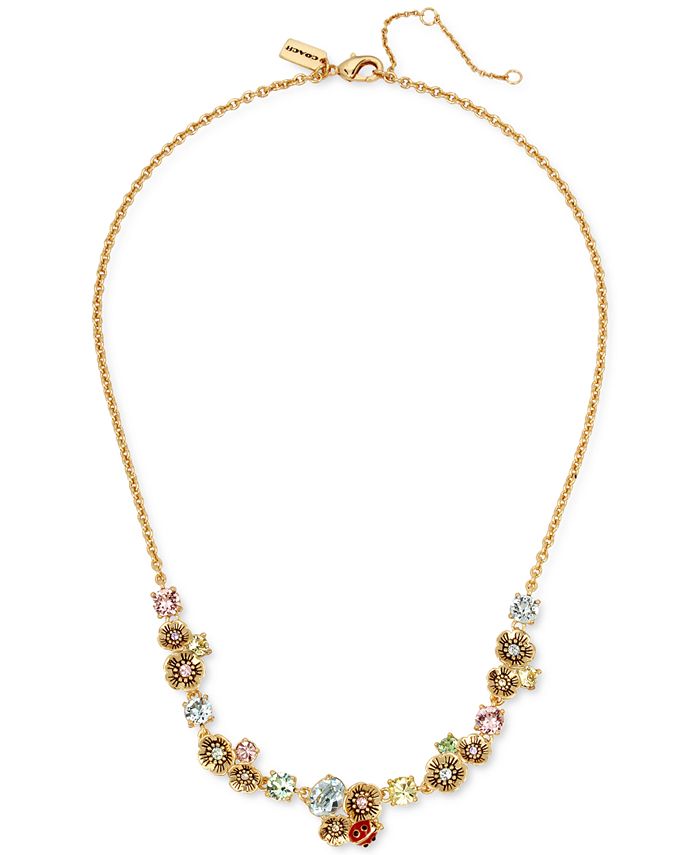 COACH Gold-Tone Crystal, Tea Rose & Ladybug Statement Necklace, 16