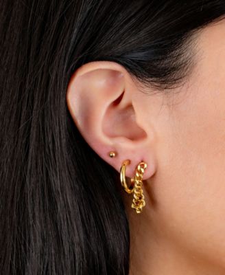 3pc Post Ball, Hoop and Chain Earring Set in Gold or Silver Plated