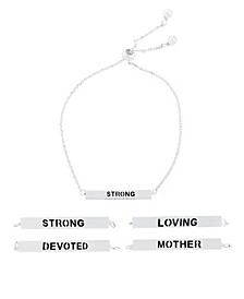 Inspirational Mother, Devoted, Loving and Strong 4 Sided Bar Adjustable Bracelet In Silver Plated