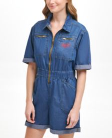 Cotton Zip-Up Denim Romper