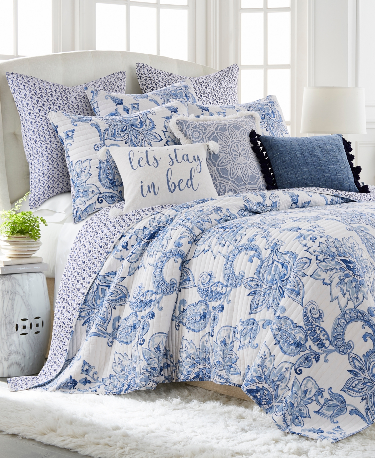 Levtex Bennett Stay In Bed Decorative Pillow, 14" X 18" In Blue