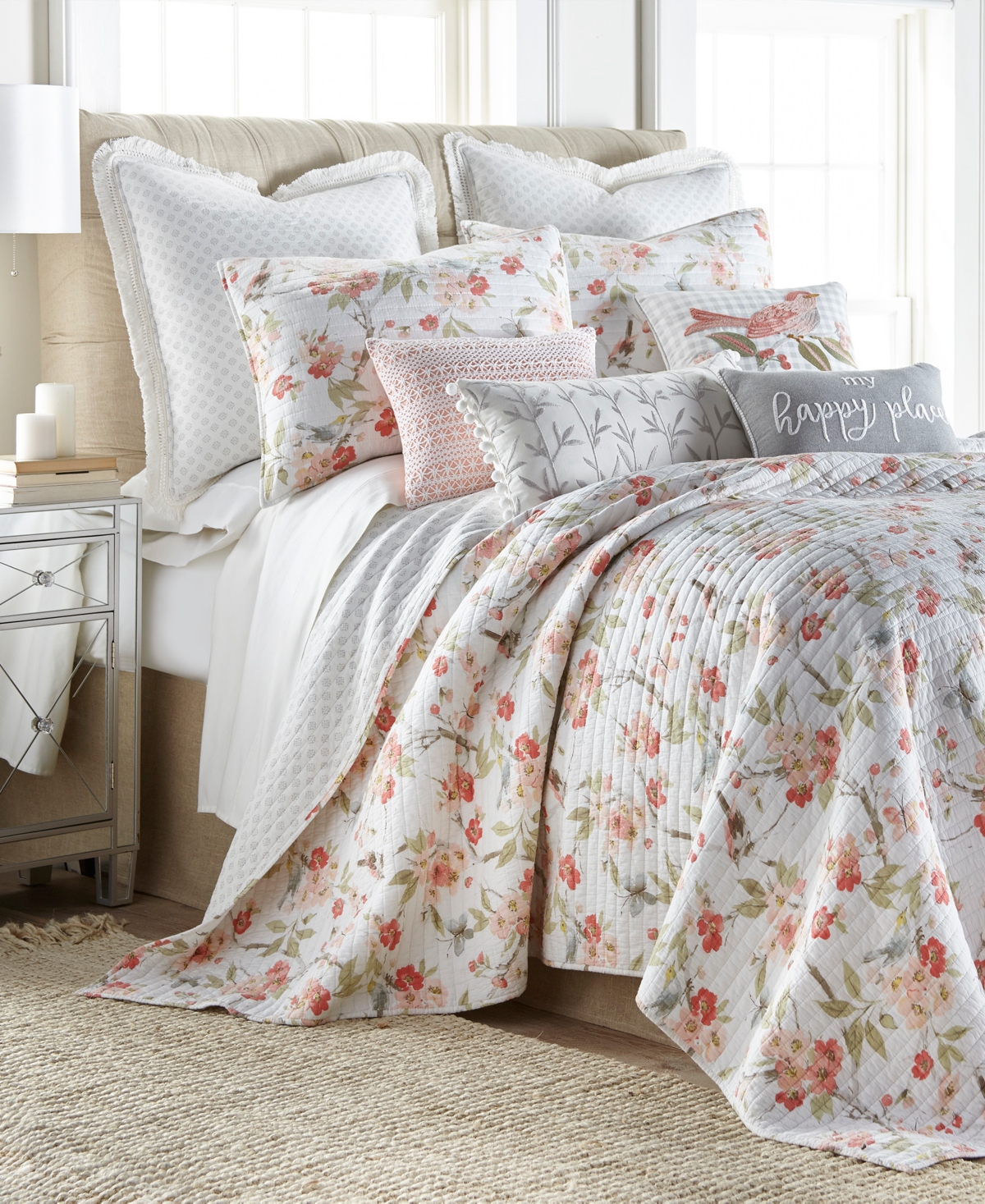 Levtex Pippa Bird Gigham Embroidered Pillow, x