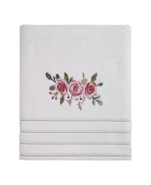 Avanti Spring Garden Peony Embroidered Cotton Bath Towel, 27" X 52" In Ivory
