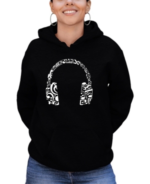 La Pop Art Women's Word Art Music Note Headphones Hooded Sweatshirt In Black