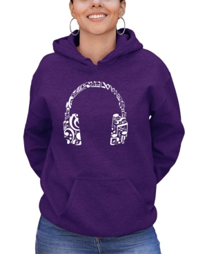 Shop La Pop Art Women's Word Art Music Note Headphones Hooded Sweatshirt In Purple