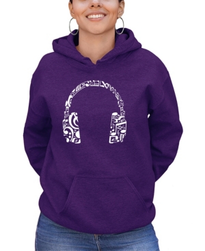 LA POP ART WOMEN'S WORD ART MUSIC NOTE HEADPHONES HOODED SWEATSHIRT 