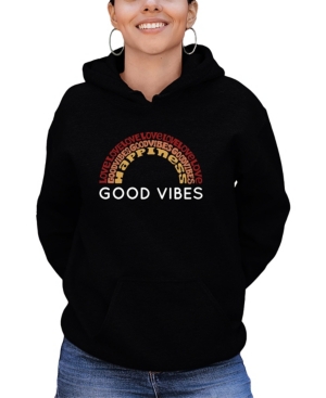 La Pop Art Women's Word Art Good Vibes Hooded Sweatshirt In Black