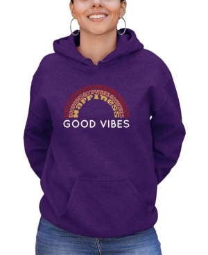 La Pop Art Women's Word Art Good Vibes Hooded Sweatshirt In Purple