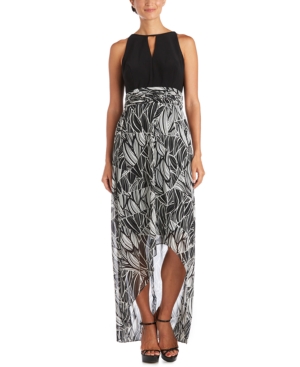 R & M Richards Printed High-low Maxi Dress In Black/taupe