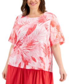 Plus Size Printed Pleated-Sleeve Top