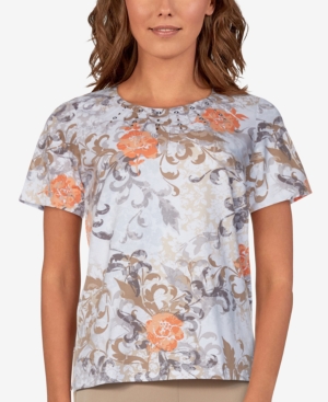 ALFRED DUNNER PETITE CLASSICS FLORAL-SCROLL TOP
