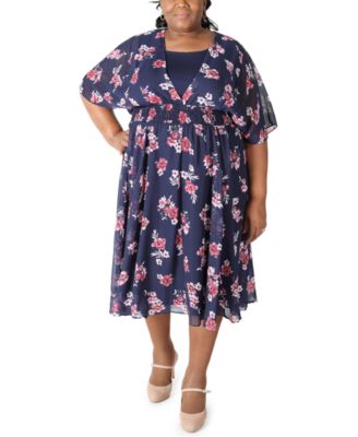 Robbie Bee - Plus Size Floral-Print Fit & Flare Dress