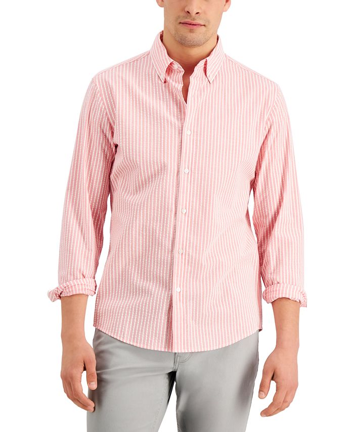 Michael Kors Men's Slim-Fit Stretch Stripe Seersucker Shirt - Macy's