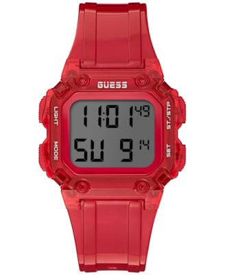 GUESS - Men's Red Silicone Digital Watch 39mm