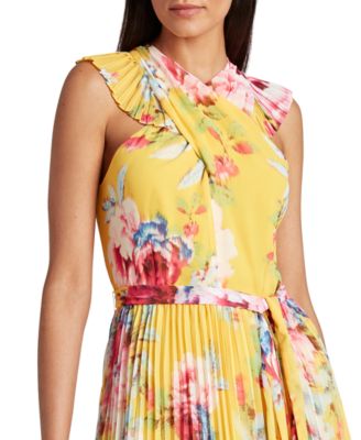 Tahari ASL Pleated Floral-Print Dress
