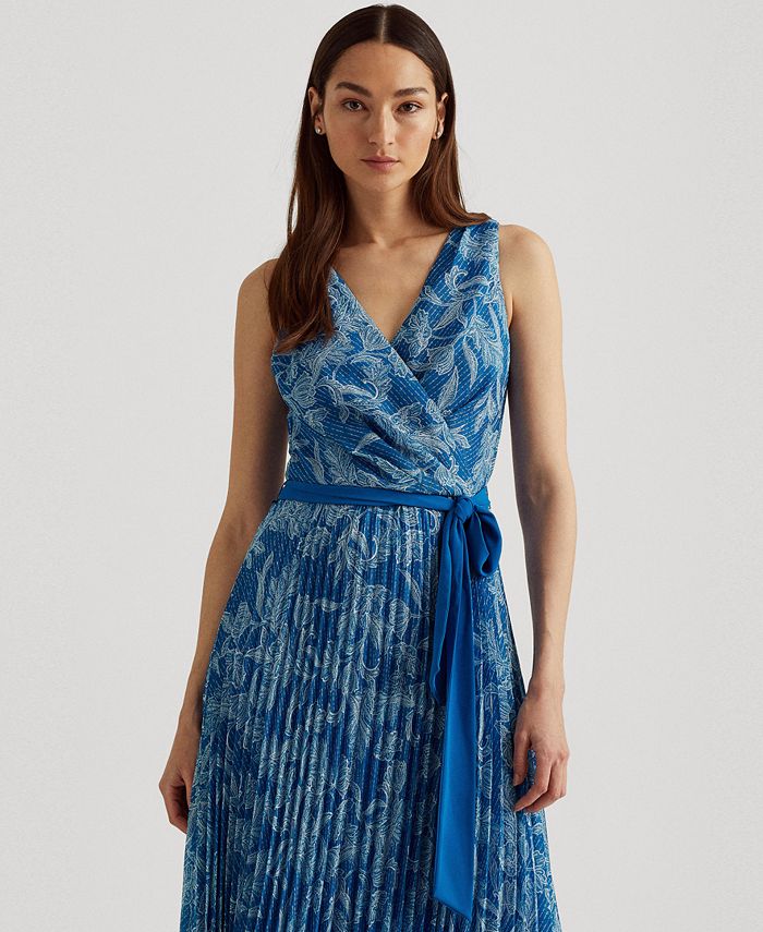 lauren ralph lauren botanical print georgette gown