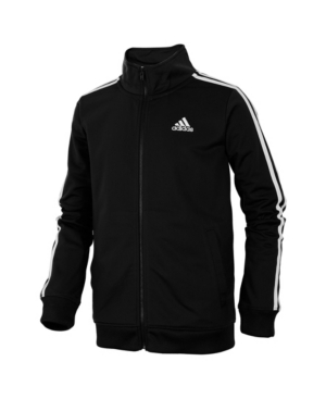 Shop Adidas Originals Big Boys Zip Front Iconic Tricot Jacket In Black