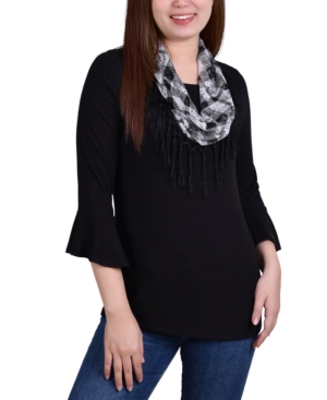 Ny Collection Petite Bell-Sleeve Detachable Scarf Top