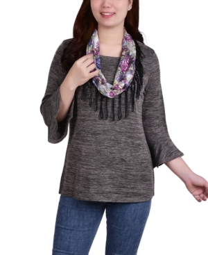 Ny Collection Petite Bell-Sleeve Detachable Scarf Top