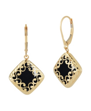 Mother-of-Pearl Square Filigree Drop Earrings in 14k Gold (Also in Onyx)