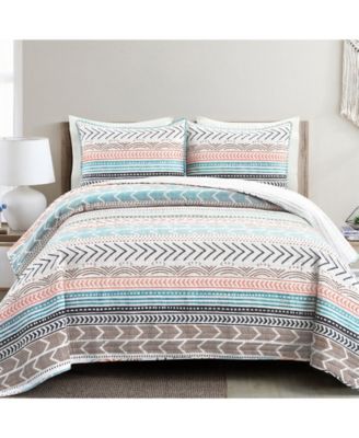 Lush Décor 3pc Hygge Geo Reversible Cotton Quilt & Sham popular Set