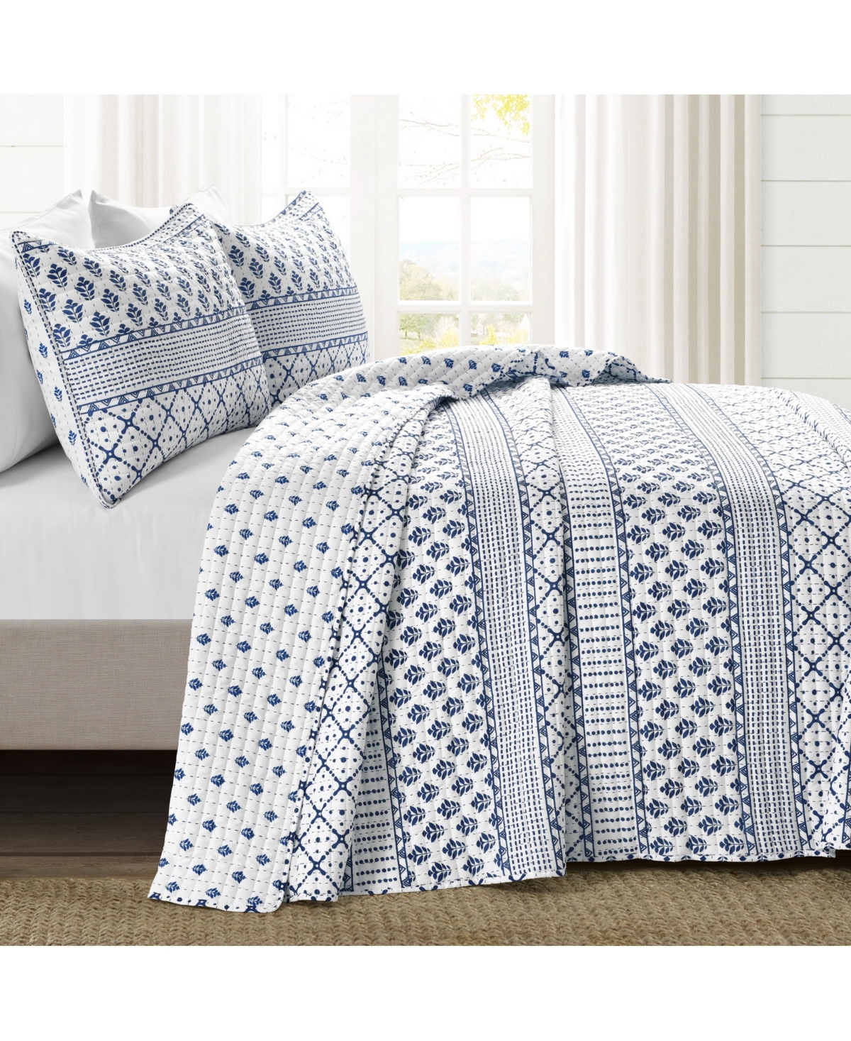 Lush Decor Monique Stripe 3 Piece Quilt Set, - White