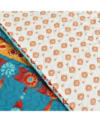 Boho Watercolor Border 3 Piece Quilt Set, Full/Queen