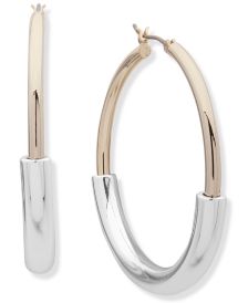 Two-Tone Medium Hoop Earrings, 1.5"