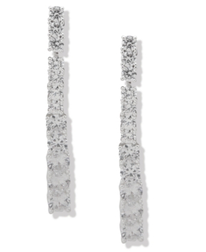 Anne Klein Silver-tone Graduated Crystal Linear Drop Earrings In White