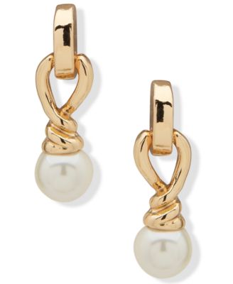Anne Klein - Gold-Tone Imitation Pearl Twisted Drop Earrings