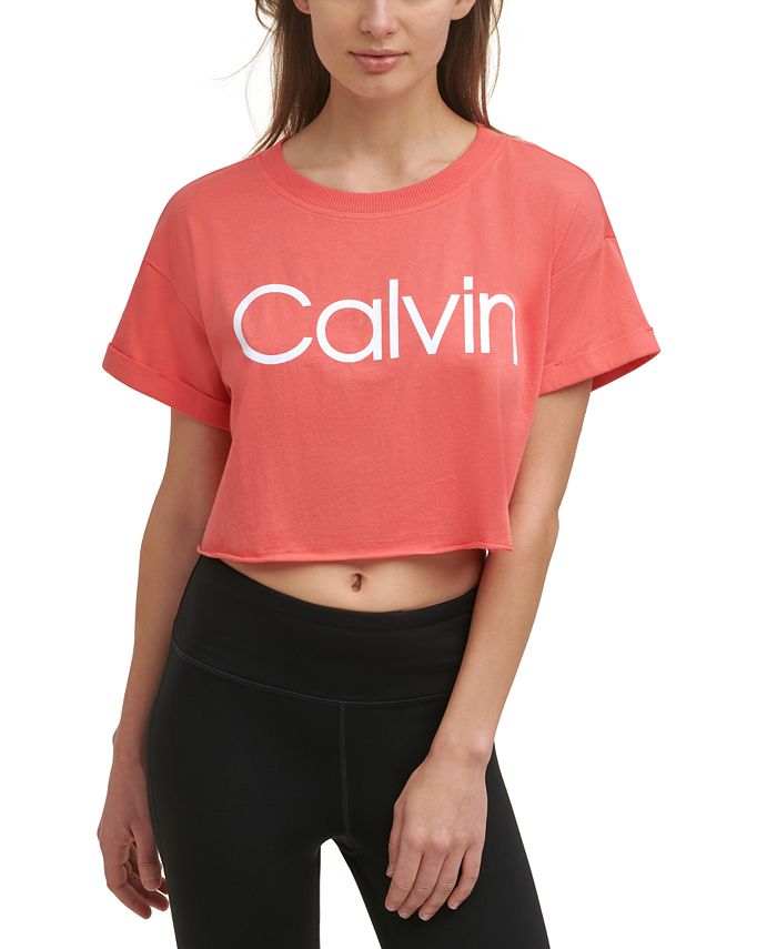 mat gebouw Geplooid Calvin Klein Women's Cropped Raw Hem Logo T-Shirt & Reviews - Tops - Women  - Macy's