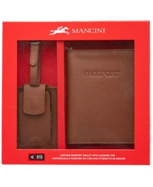 Mancini Box Set Collection Men's Rfid Secure Passport Holder With Luggage Tag In Cognac
