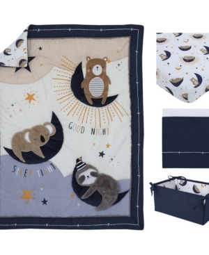 Nojo Goodnight Sleep Tight Koala, Sloth, Bear, Star And Moon 4 Piece Nursery Crib Bedding Set Bedding In Navy
