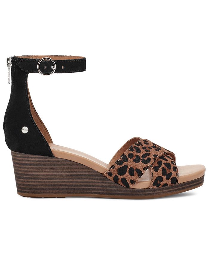 UGG® Women's Eugenia Leopard-Print Wedge Sandals - Macy's