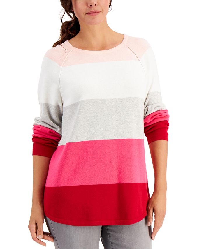 Karen Scott Taylor Cotton Colorblocked Sweater, Created for Macy's - Macy's