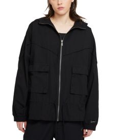 Plus Size Cotton Drawstring-Waist Utility Jacket