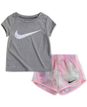 Nike Baby Girls 2-Pc Dri-fit Swoosh T-Shirt & Tie-Dye Shorts Set