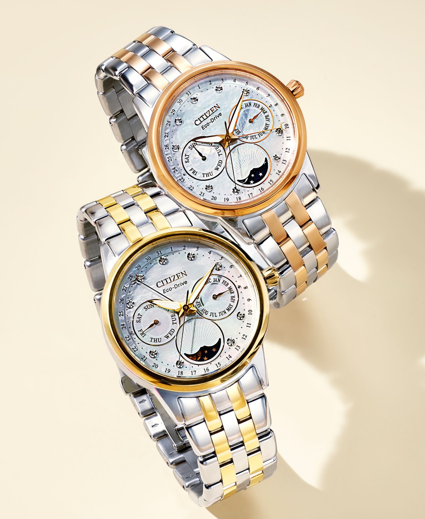 Женские часы Citizen Eco-Drive Calendrier Diamond Accent Two-Tone Stainless Steel Bracelet Watch 37mm — фото 3