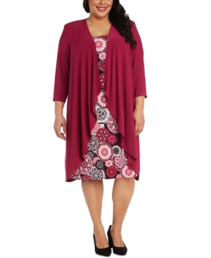 R & M Richards Plus Size Draped Jacket & Printed Dress Set