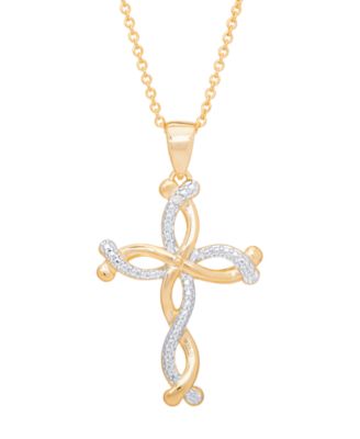 Macy's - Diamond Accent Braided Cross Pendant 18" Necklace in Fine Gold Plate