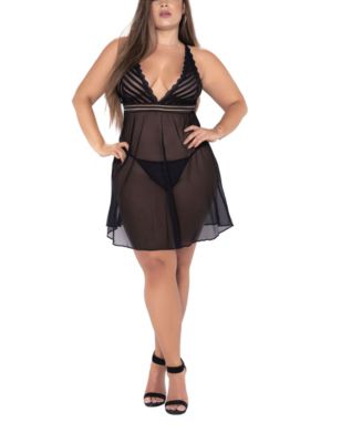 Polkadot and Mesh Babydoll and G-string Set main image 0