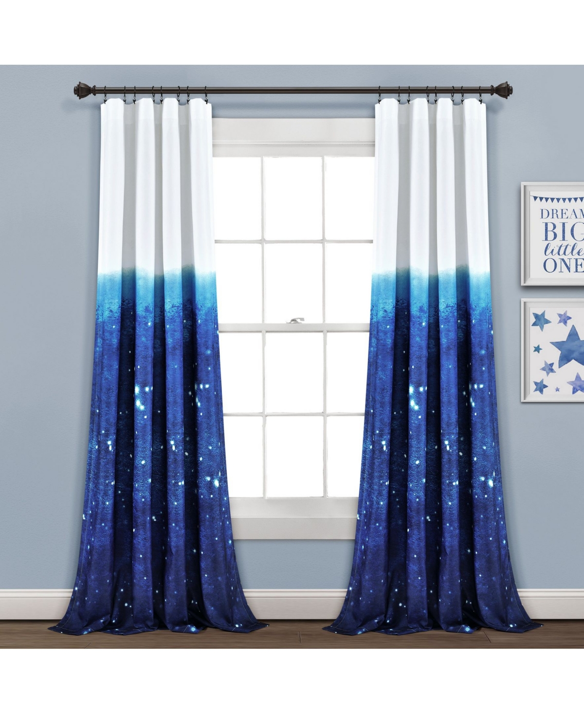 Lush Decor Kids Space Star Ombre Window Curtain Panels Set, 84" X 52" In Navy,white