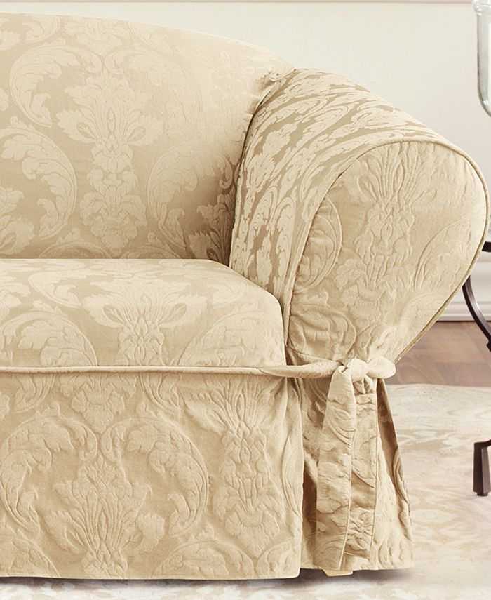Matelasse Damask Slipcover Collection, Sure Fit Matelasse Damask Dining Room Chair Cover White