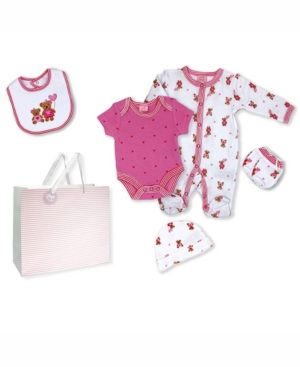 Baby Girls Teddy Bear Layette Gift Set in Mesh Bag 5 Piece