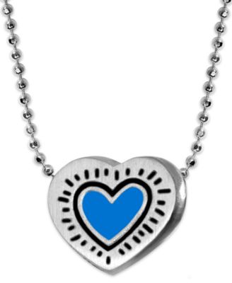 Alex Woo x Keith Haring - Sterling Silver and Blue Enamel  Heart Pendant Necklace