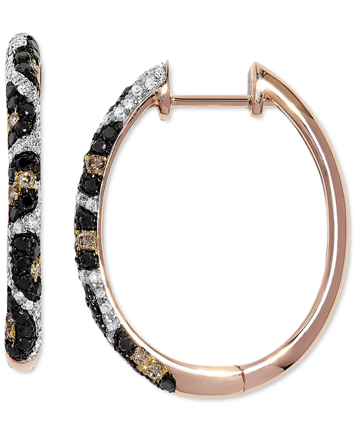 Effy Collection Effy Multicolor Diamond Animal Print Small Hoop Earrings (3/8 ct. t.w.) in 14k Rose Gold
