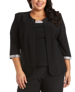 R & M Richards Plus Size 2-Pc Embellished-Trim Top & Jacket Set