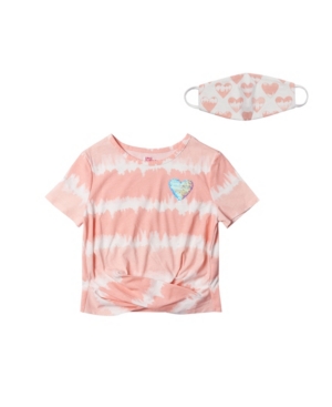 Epic Threads Kids' Big Girls Short Sleeve Twist Front Tee With Matching Mask In Blossom