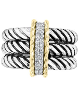 EFFY&reg; Diamond Triple Row Statement Ring (1/6 ct. t.w.) in Sterling Silver & 18k Gold